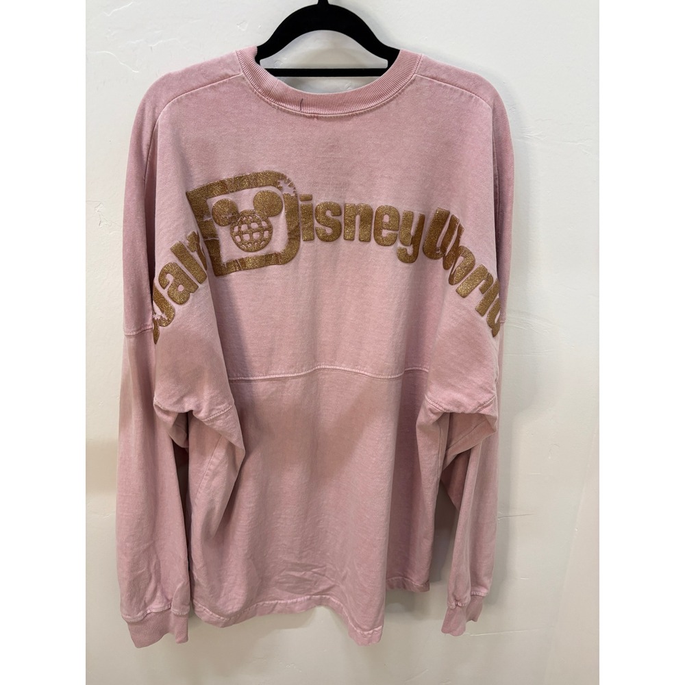Disney World Spirit Jersey Pink Gold Glitter Puff Print Long Sleeve Medium